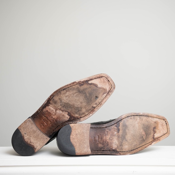 MEZLAN Bellini Mens 13M Black Ostrich Leg Eel Square Toe Leather Dress Shoes - Picture 7 of 8